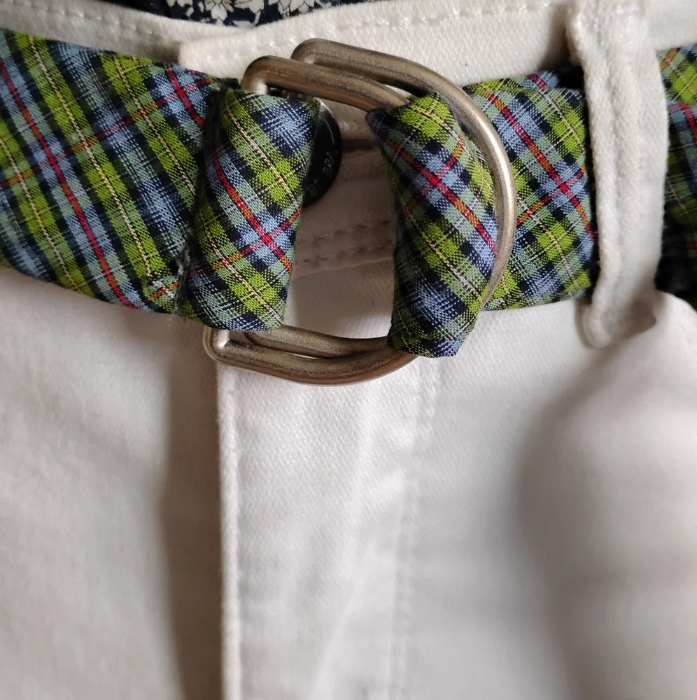 L. L. Bean Plaid Cotton D-Ring Belt Green Blue Plaid Preppy Classic Cotton M/L - Picture 4 of 6